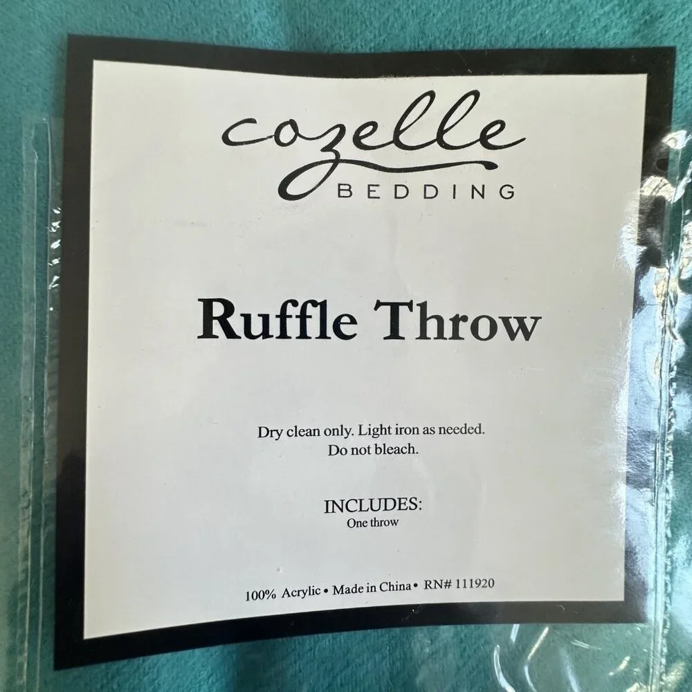 Cozelle Ruffle Throw Blanket Peacock Decorative Acrylic Home Decor Cozy NOS 2012